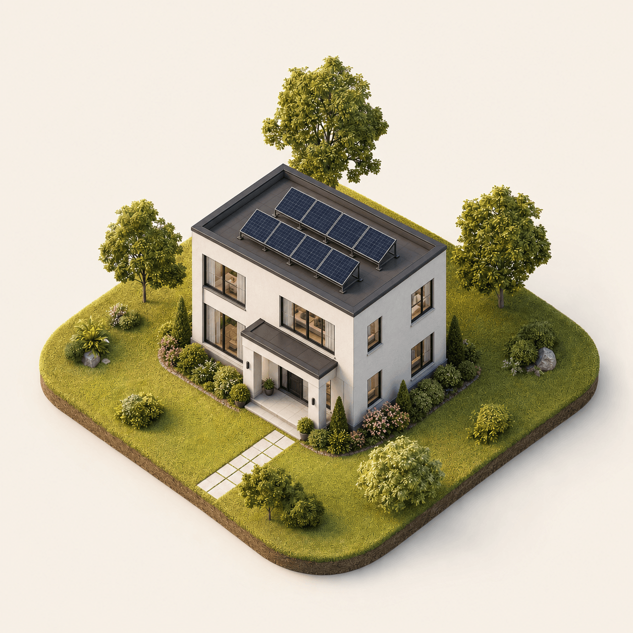 Illustration of a modern home with rooftop solar panels